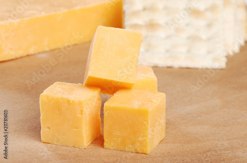 Cheddar Cheese And Crackers Focus On Top Cube shallow DOF