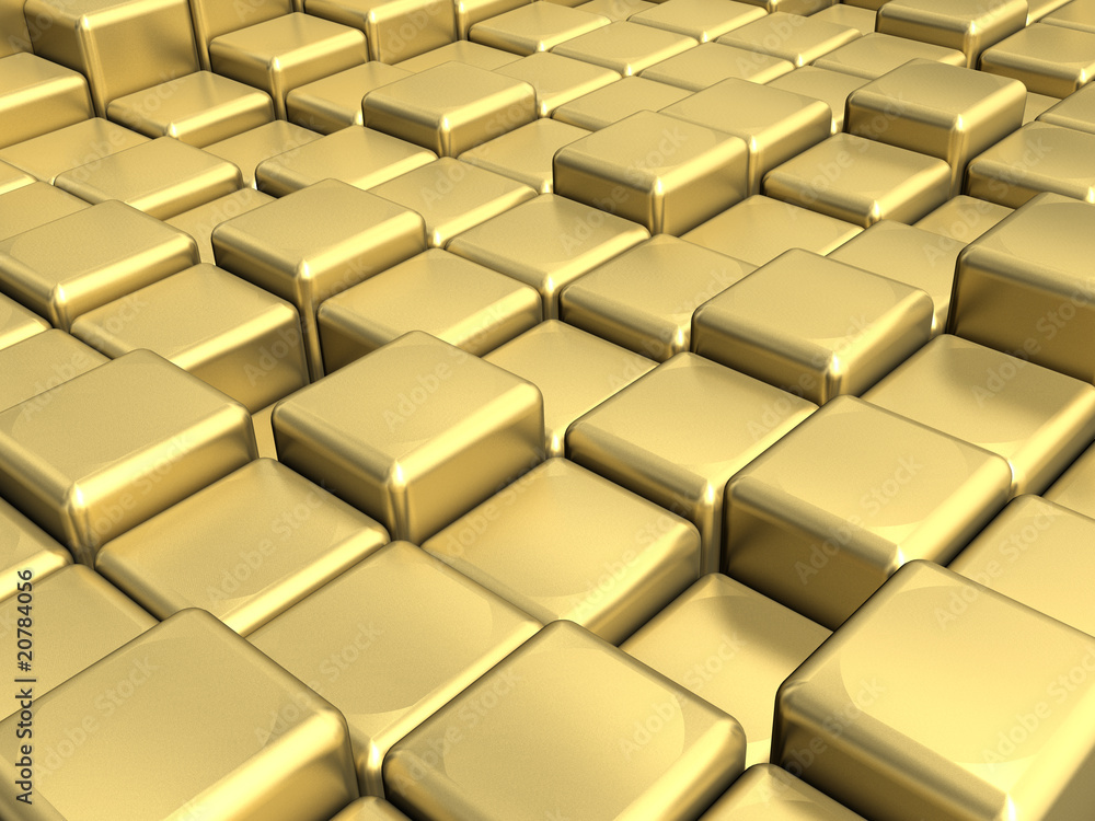 3d render golden boxes 3d render golden boxes