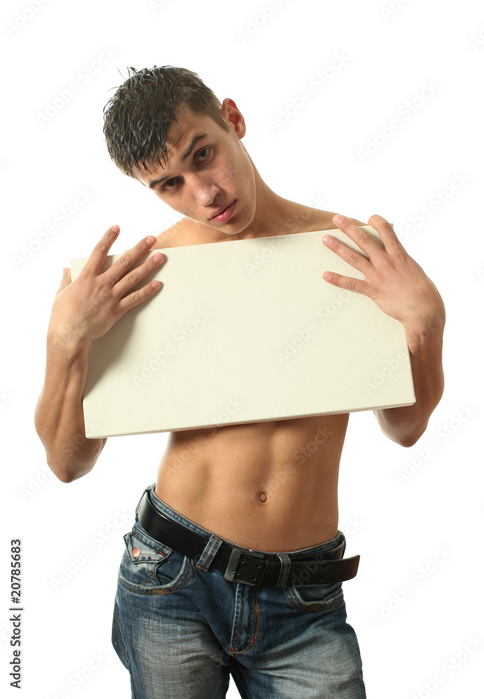 Young Sexy Man with Copy Space Blank Banner Young Sexy Man with Copy Space Blank Banner
