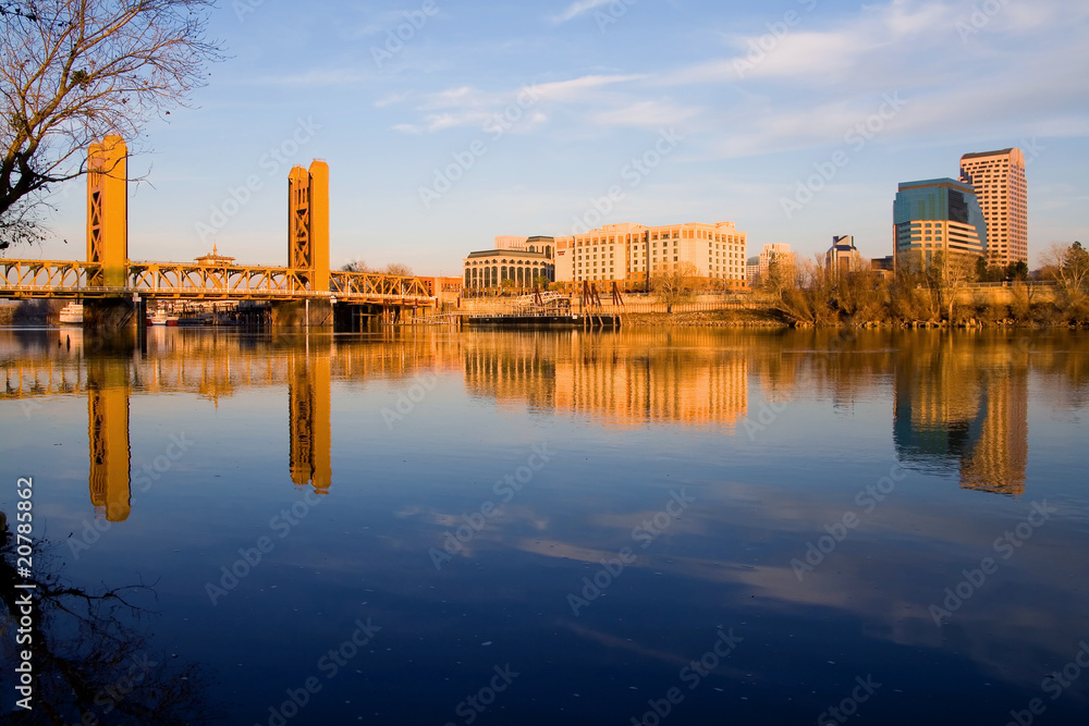 Tower Bridge and Sacramento downtown at sunset