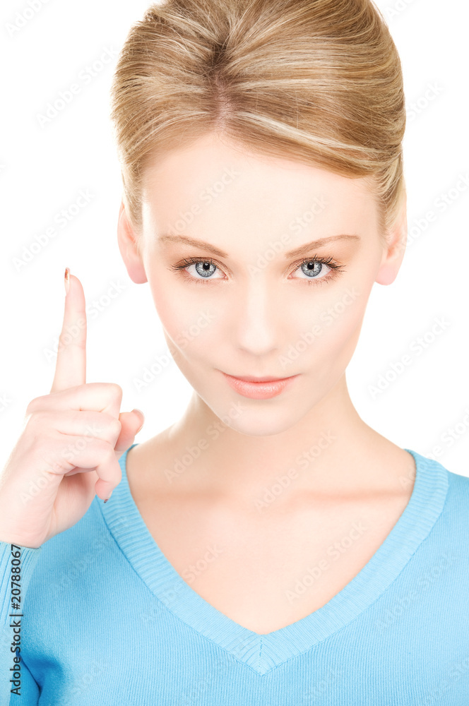 woman with her finger up woman with her finger up