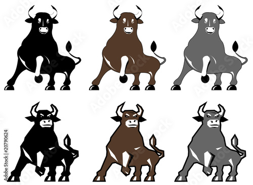 Vector illustration of bull in different colors and styles