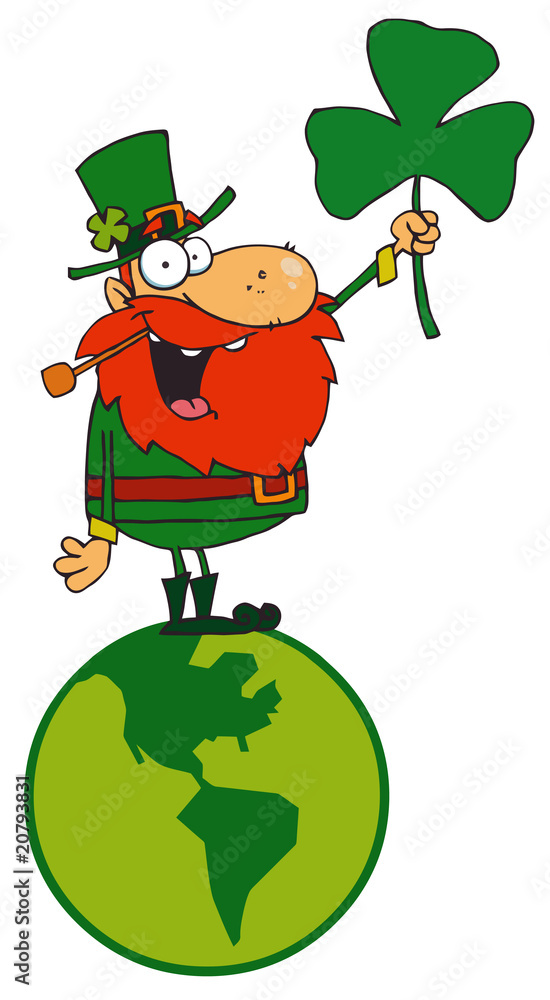 Lucky Leprechaun Standing On A Globe Lucky Leprechaun Standing On A Globe