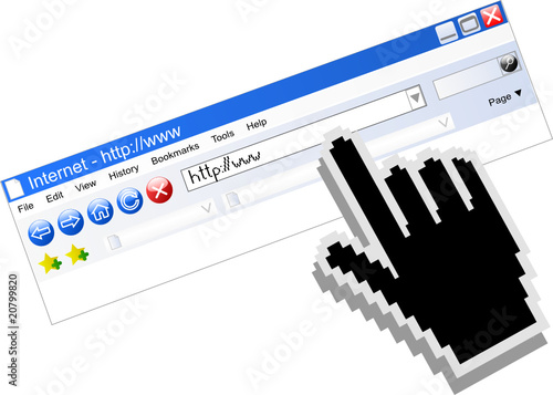 Vector internet browser with computer black hand cursor