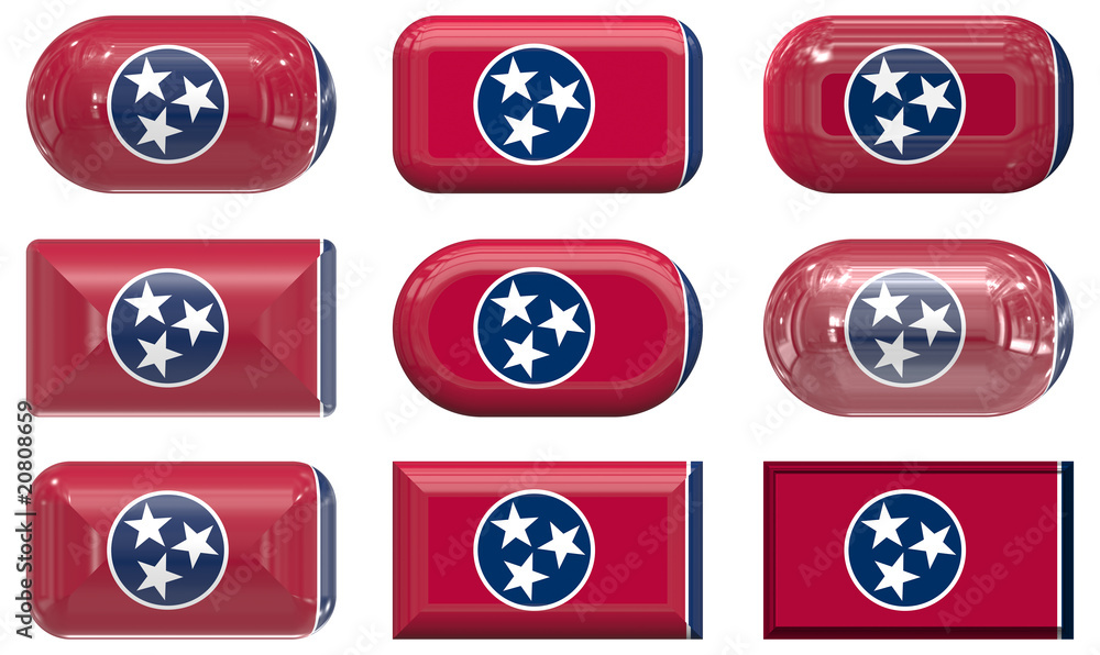 nine glass buttons of the Flag of Tennessee nine glass buttons of the Flag of Tennessee