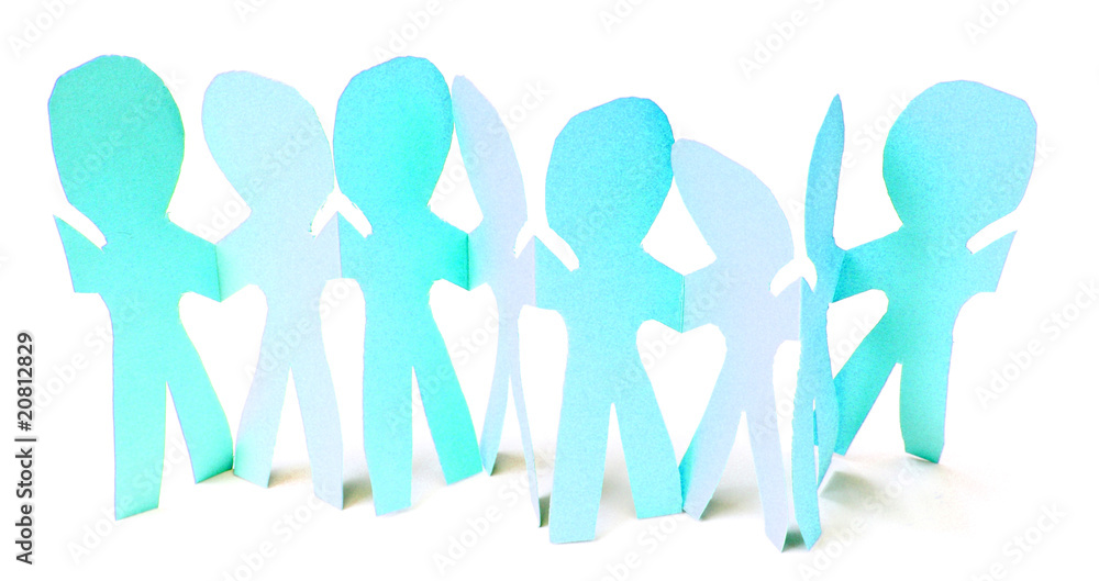 ribambelle petits bonshommes bleus, fond blanc ribambelle petits bonshommes bleus, fond blanc