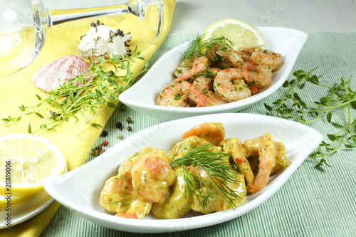 Fotografie Shrimps mit Soße
