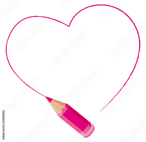 Pink heart drawn by a colored pencil