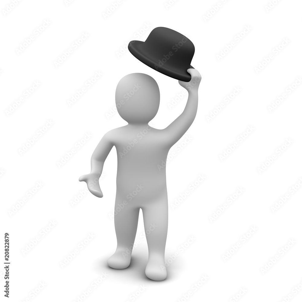 Man raising the hat. 3d rendered illustration. Man raising the hat. 3d rendered illustration.
