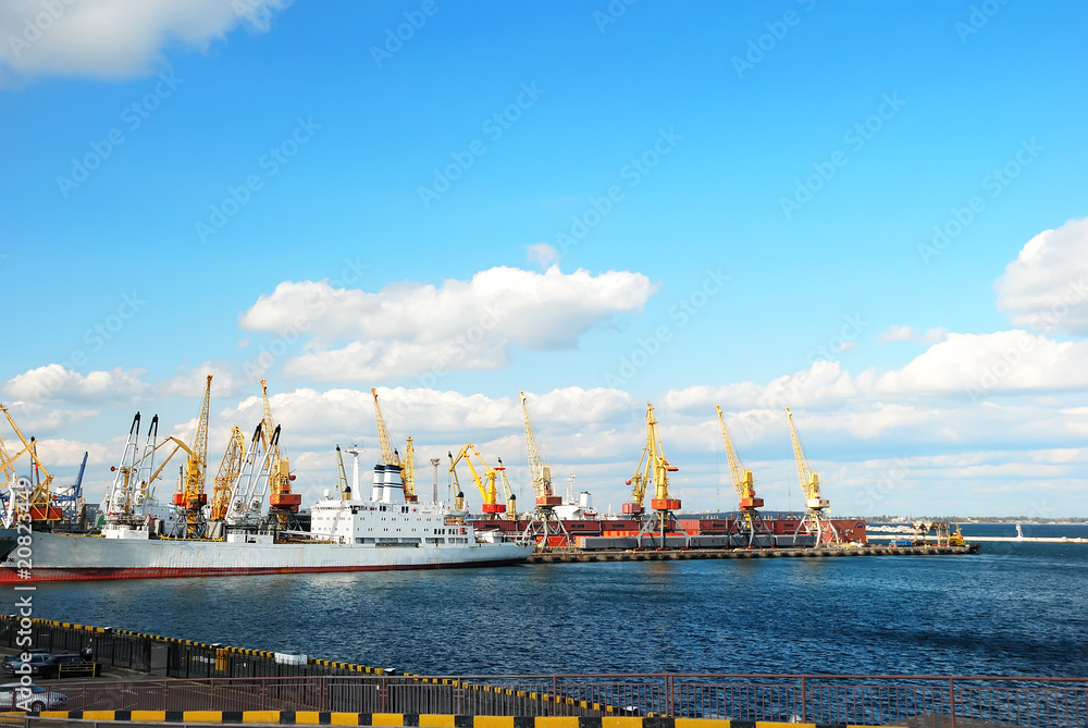 Trading port with cranes