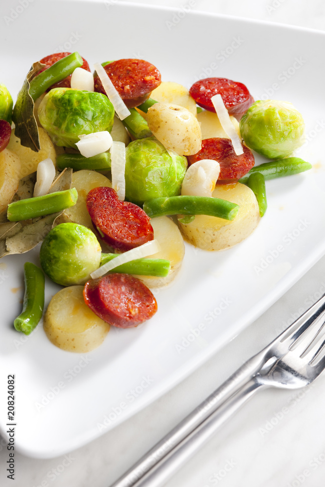 vegetables mixture with sausage and potatoes vegetables mixture with sausage and potatoes