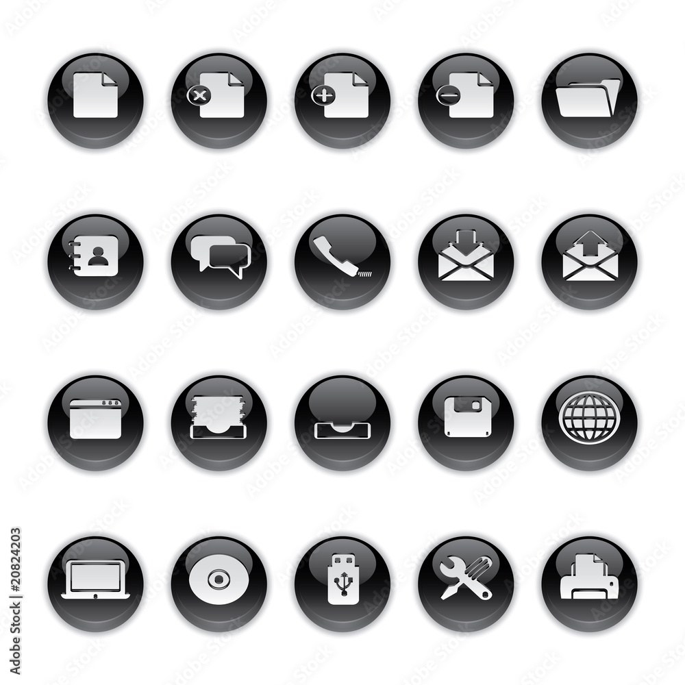 Gel icons in Black - Office and Bussines Buttons. Gel icons in Black - Office and Bussines Buttons.
