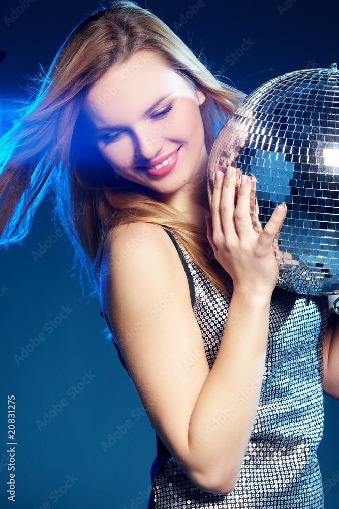 Naklejka premium Woman with disco ball