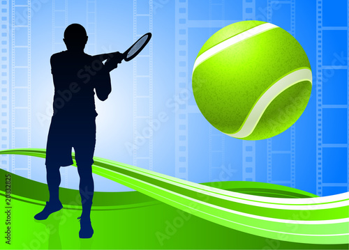 Tennis Player on Abstract Film Reel Background