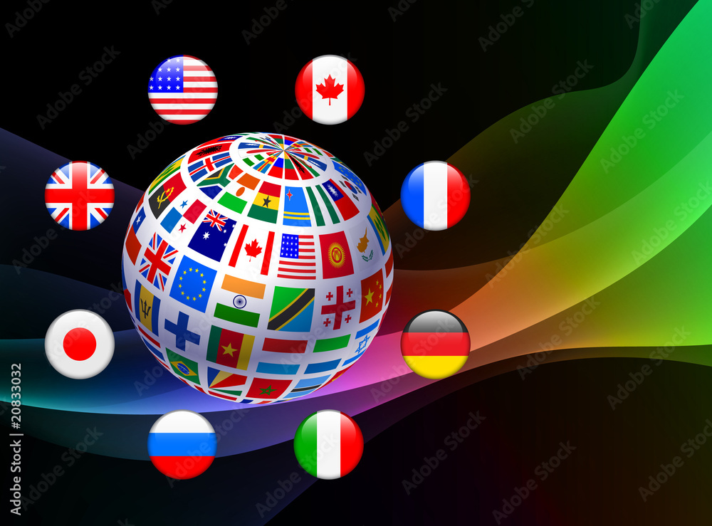 Globe with Flag Buttons Globe with Flag Buttons