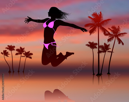 Sexy Young Woman on Tropical Background