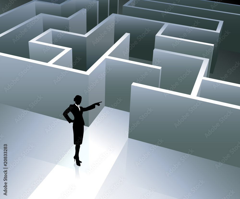 Businesswoman on background with maze Businesswoman on background with maze