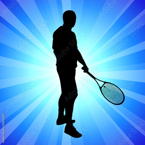 Tennis Player on Abstract Blue Background