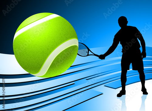 Tennis Player on Abstract Blue Background