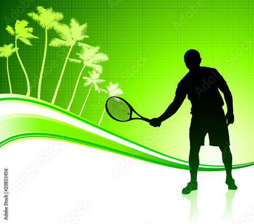 Tennis Player on Tropical Abstract Background