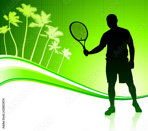 Tennis Player on Tropical Abstract Background