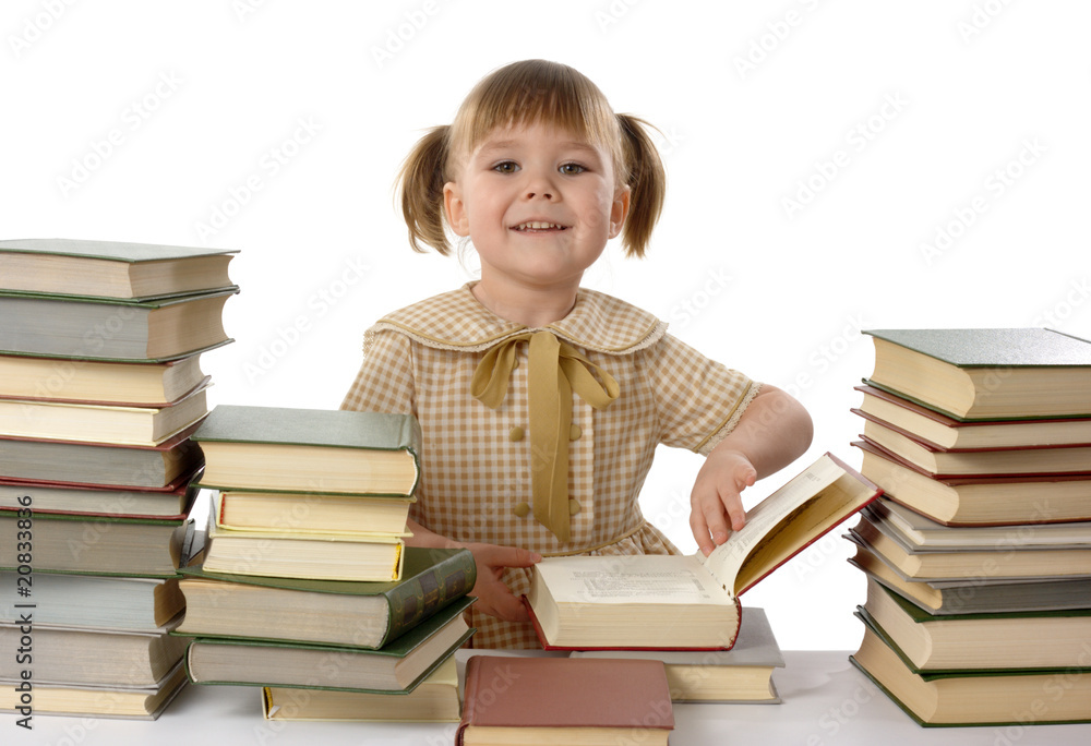 Little girl with books, back to school concept