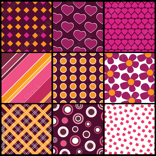 A set of 9 vector patterns for Valentines day