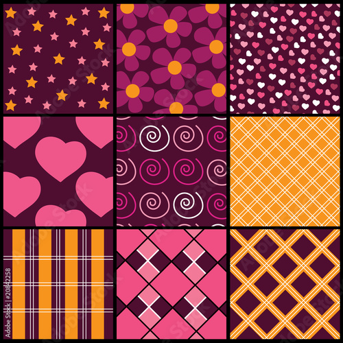 A set of 9 vector patterns for Valentines day