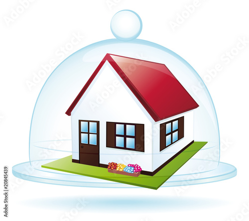 Little house under a glass bell. Protection concept.