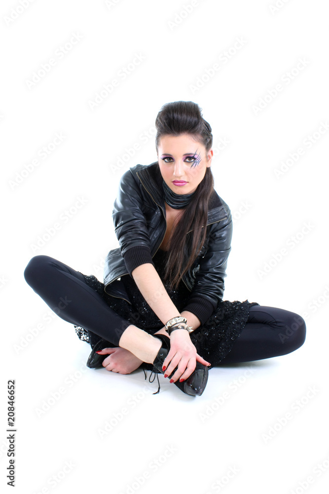 Young beautiful girl in black leather jacket Young beautiful girl in black leather jacket