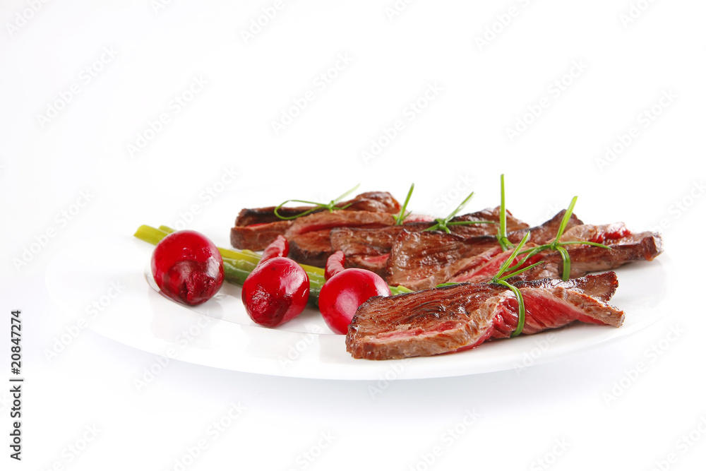 meat and vegetables on white plate meat and vegetables on white plate