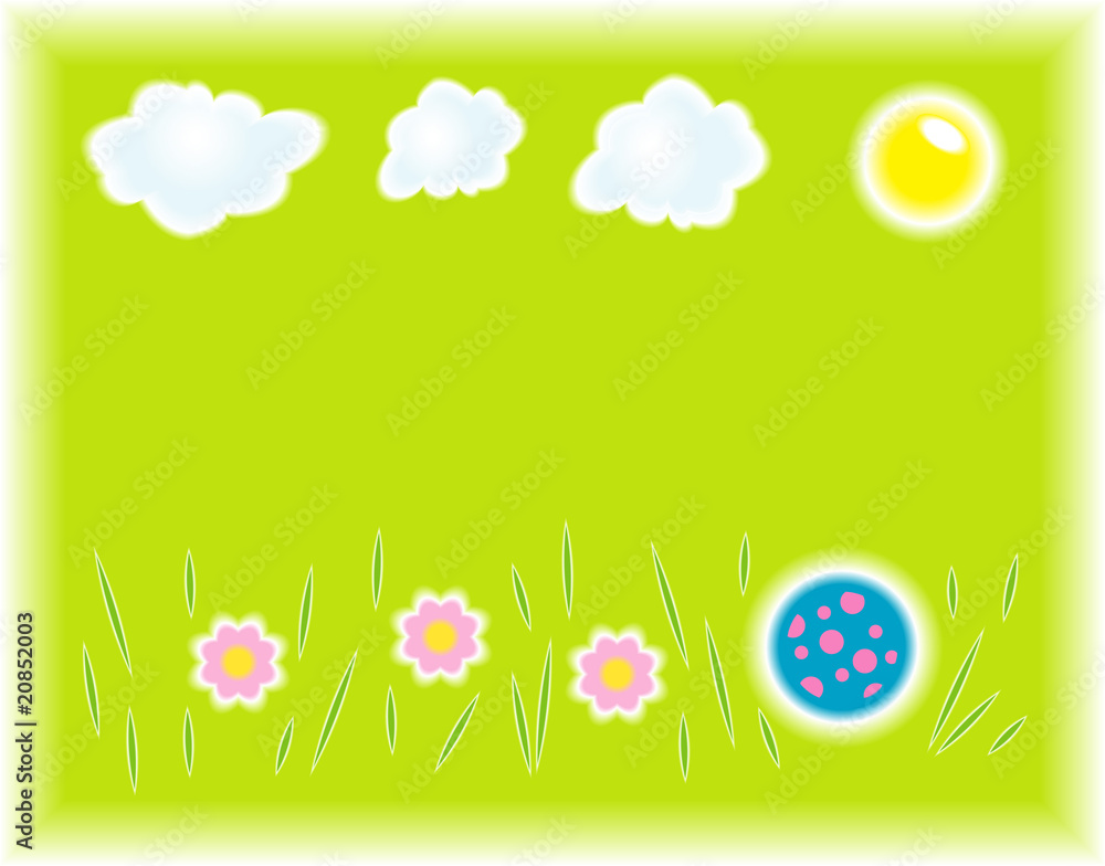 Vector illustration of grass with flowers .and ball
