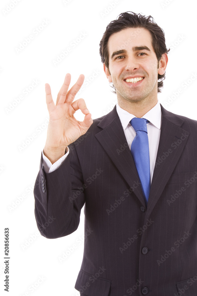 Handsome Businessman making OK sign, isolated on white backgroun Handsome Businessman making OK sign, isolated on white backgroun