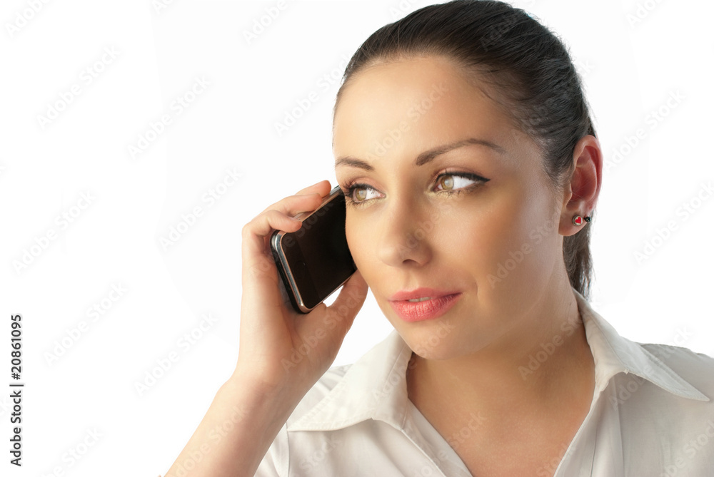 Attractive young businesswoman talking phone Attractive young businesswoman talking phone