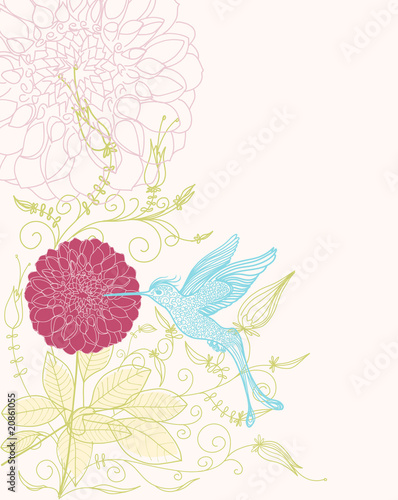 abstract colibri and floral composition