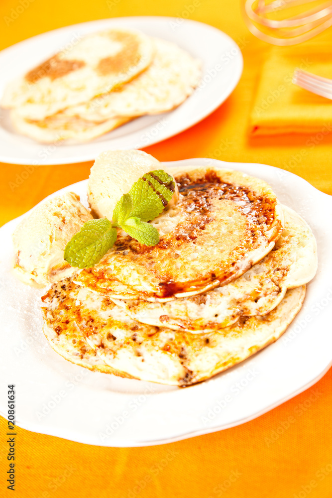 pancakes drizzled in caramel