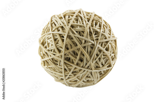 Rubber band ball on white with clipping path