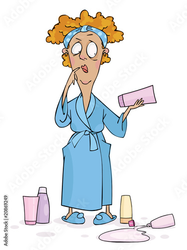 Funny woman chooses cosmetics