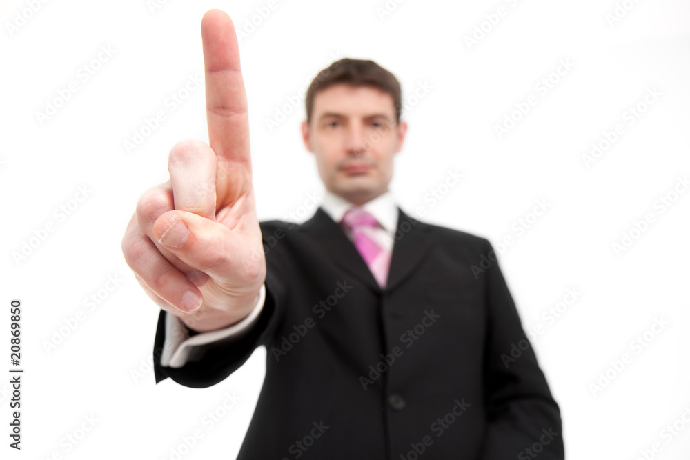 Businessman Holding Up One Finger Businessman Holding Up One Finger
