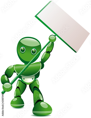 Robot brandissant une pancarte