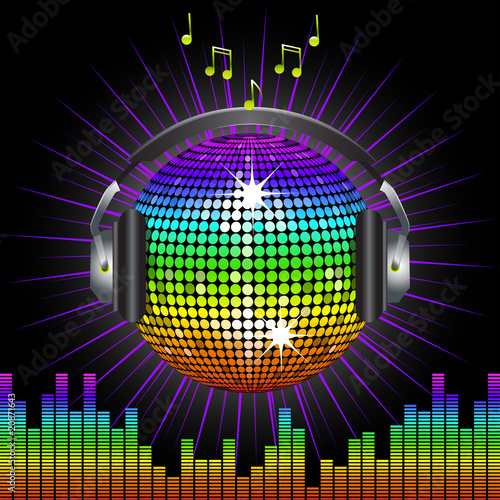 rainbow disco ball and headphones