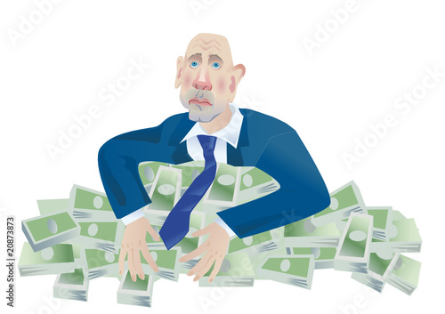 avid man on the large pile of monies