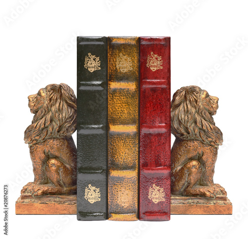 Lion Bookends and Books
