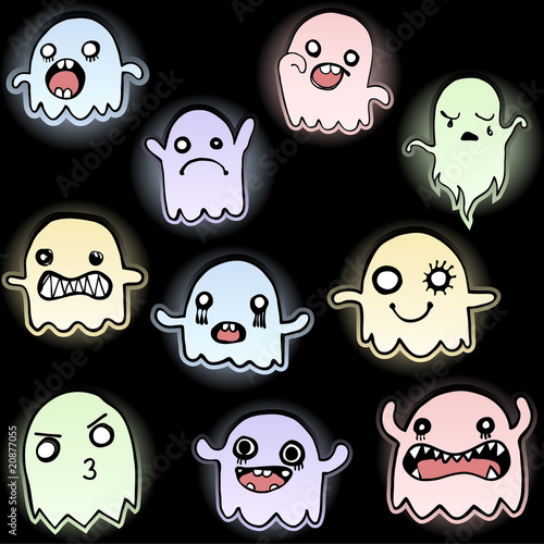 Set of 10 Cute Glowing Ghosts