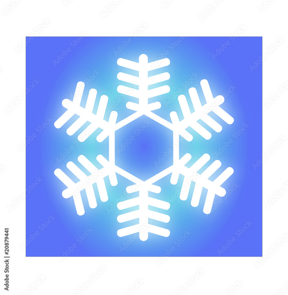 Fototapeta premium Glowing White Snowflake on Blue Gradient Background