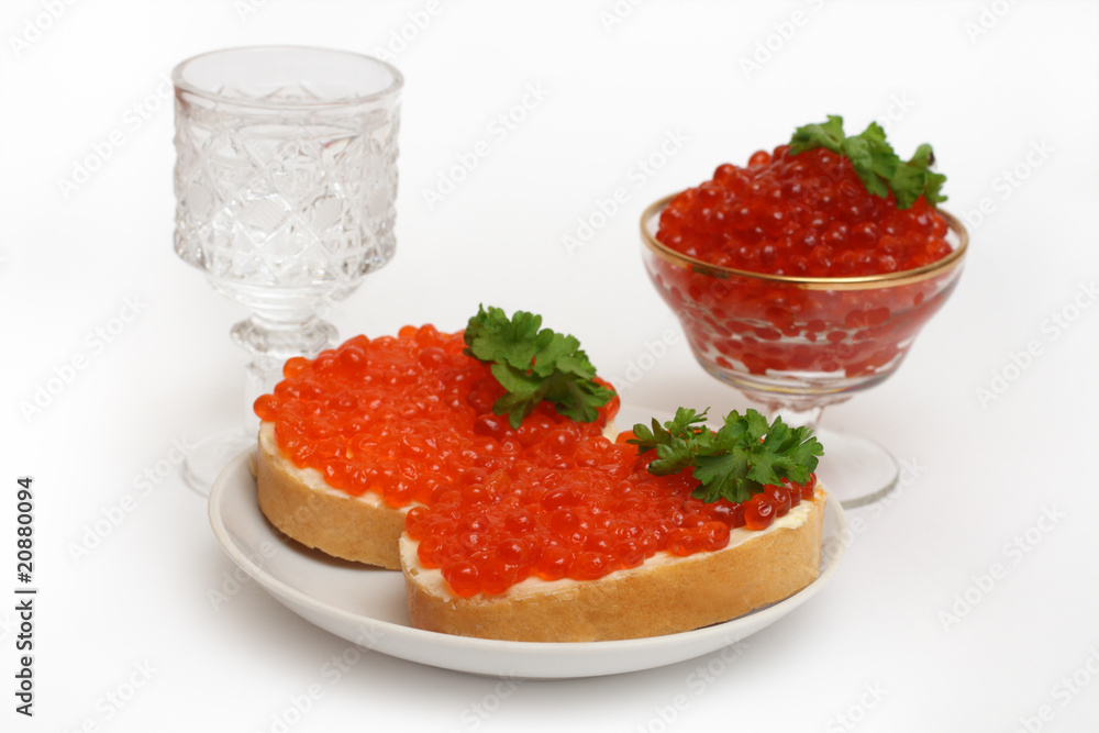 vodka and red caviar