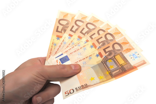 male hand holding paper euro