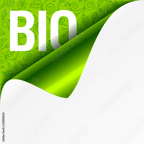 Sign Bio - curled corner. Vector.