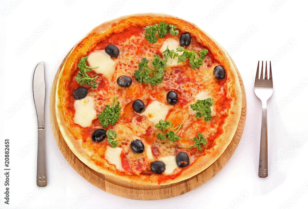 Tasty pizza with olives isolated on white Tasty pizza with olives isolated on white