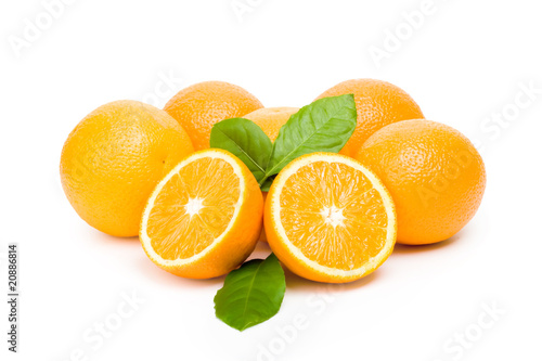 Several oranges on white background